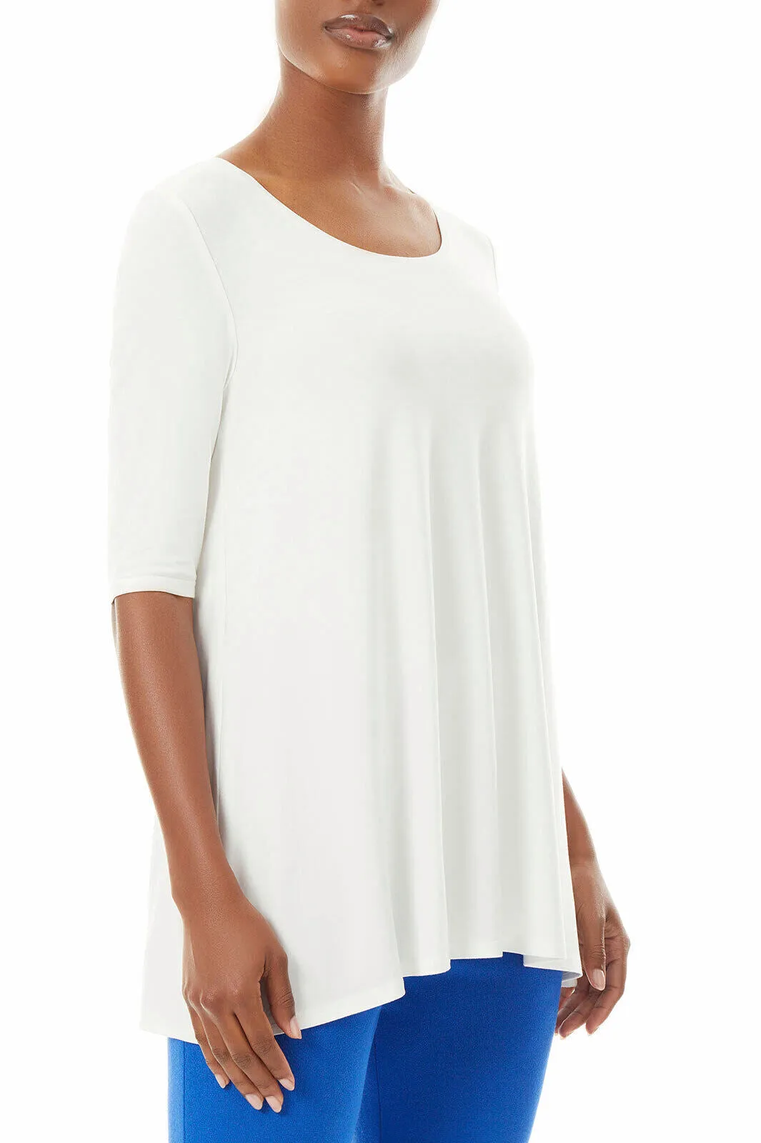 Crew Neck Jersey Knit Tunic, White