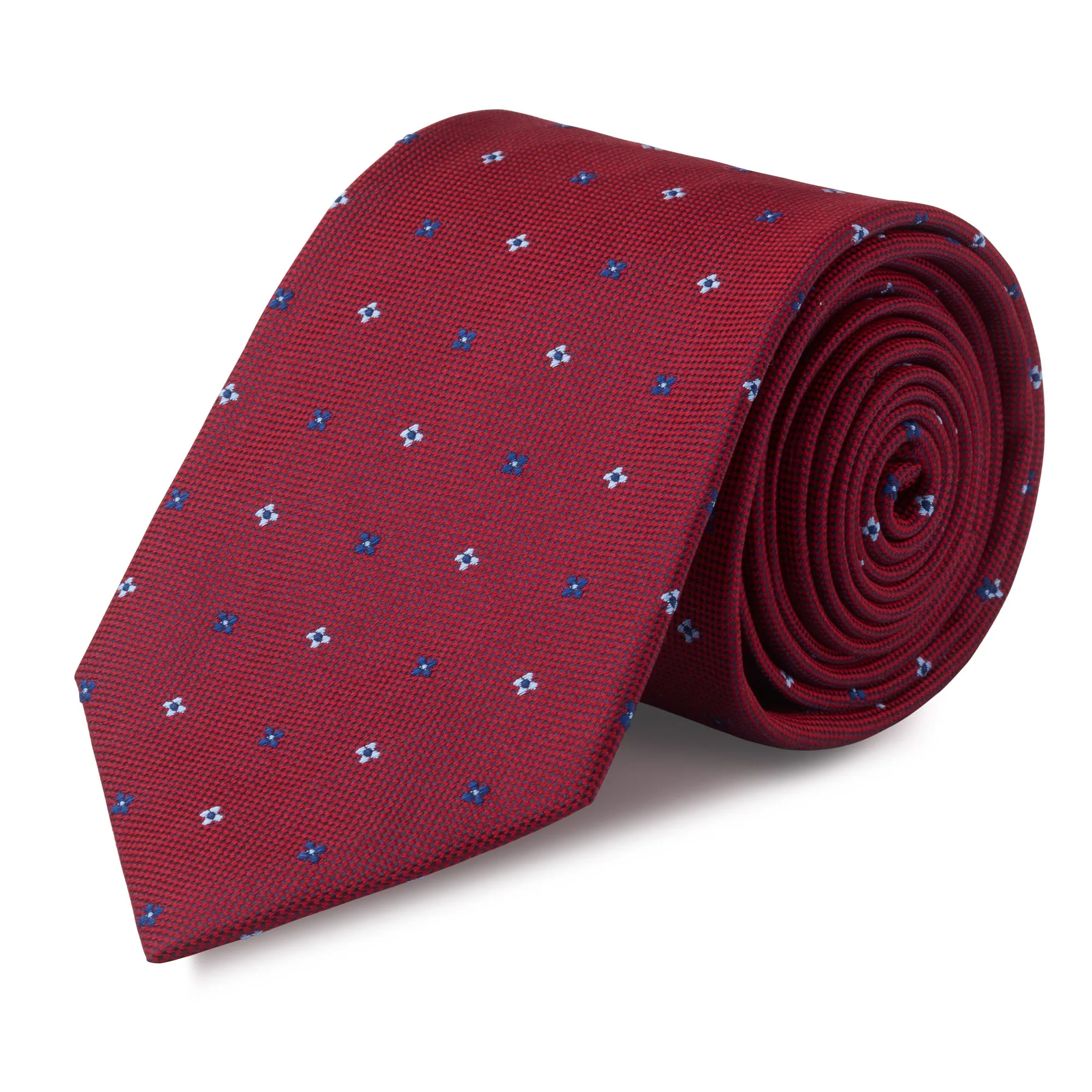 Dark Red & Navy Flower Spot Silk Tie