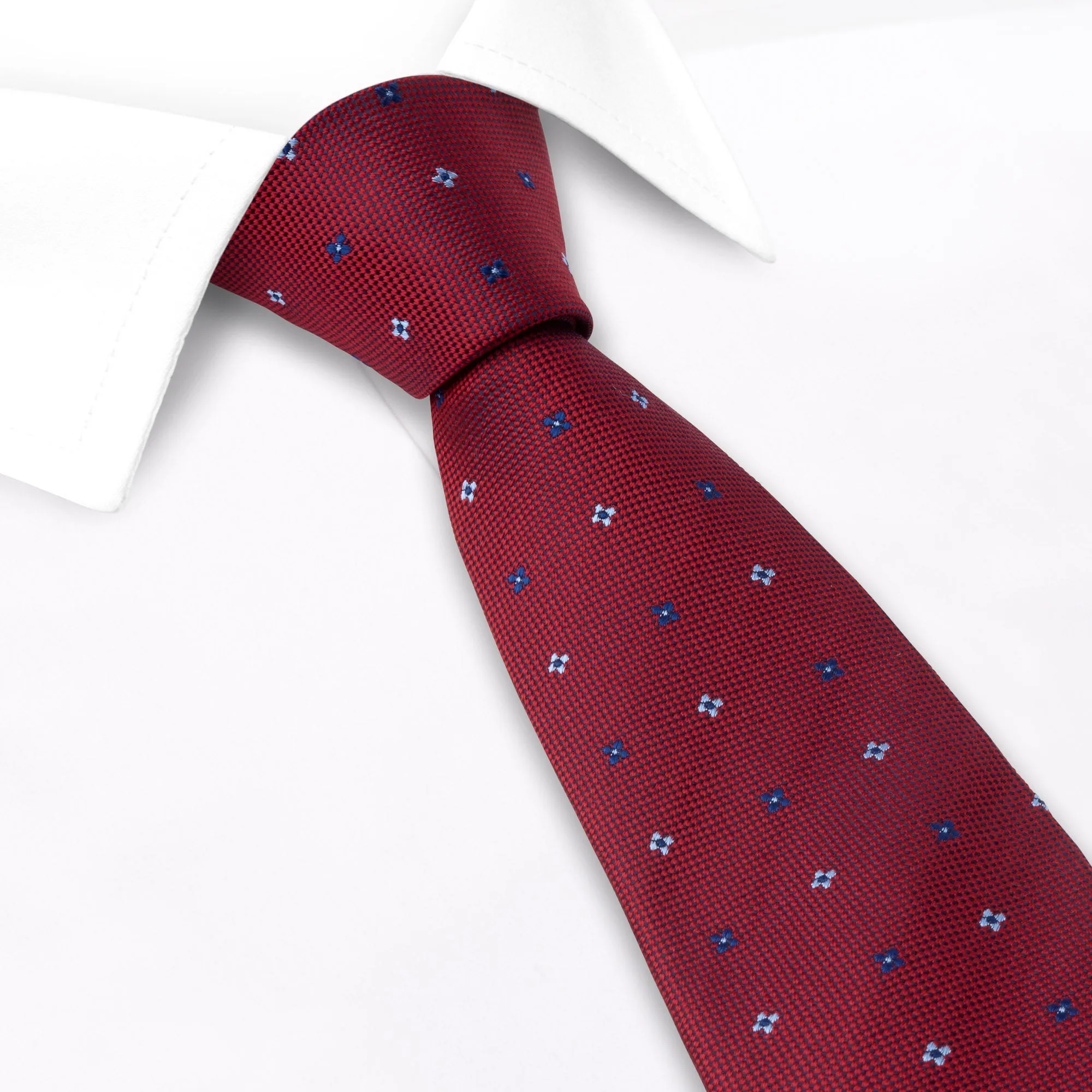 Dark Red & Navy Flower Spot Silk Tie