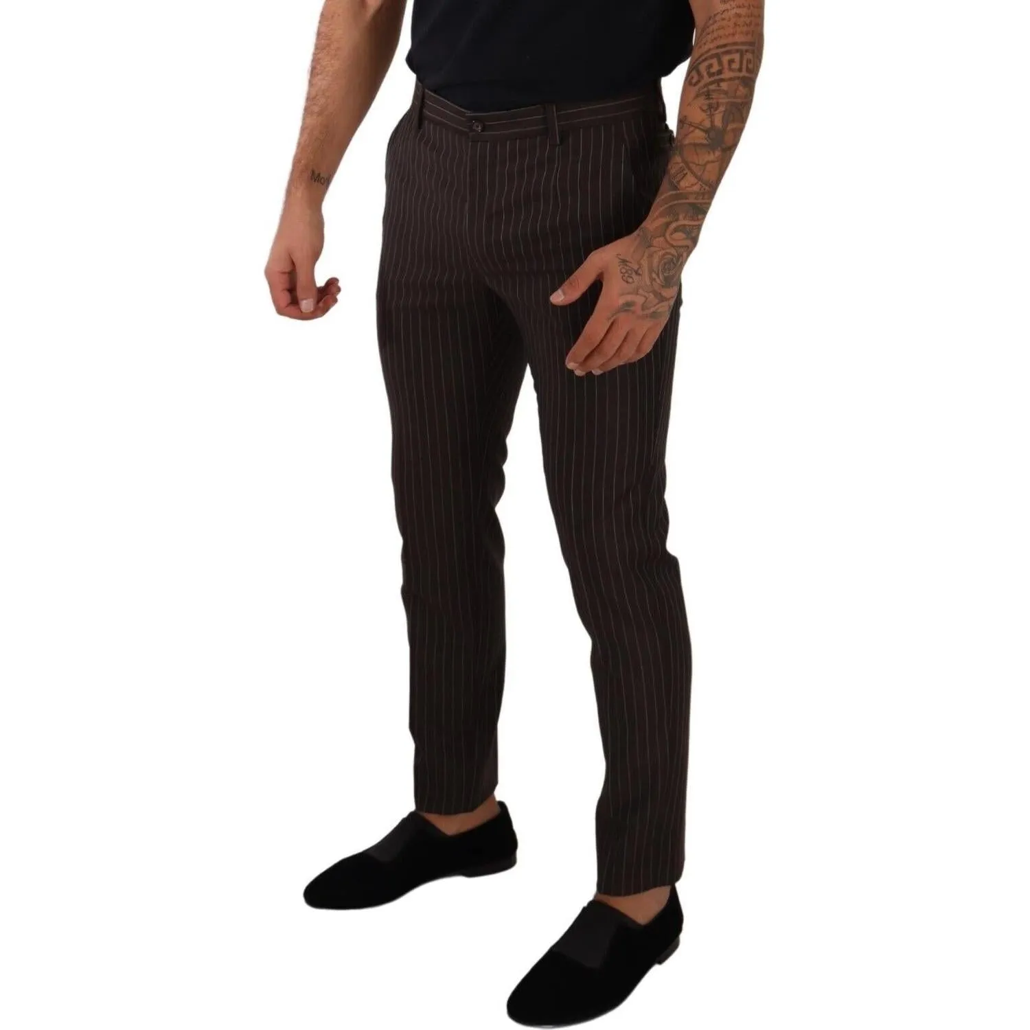 Dolce & Gabbana Elegant Brown Striped Woolen Men's Trousers