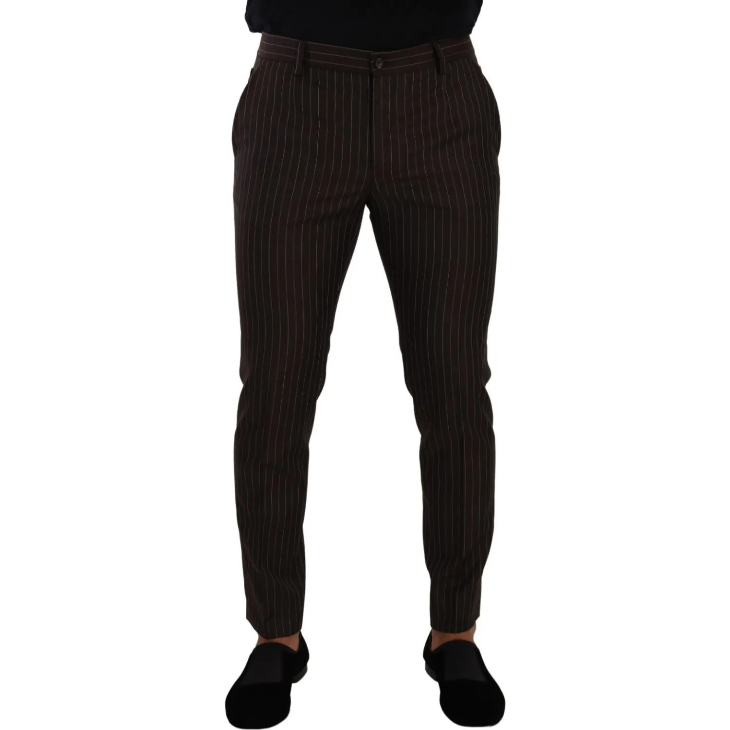 Dolce & Gabbana Elegant Brown Striped Woolen Men's Trousers