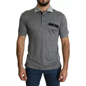 Dolce & Gabbana Gray Collared Silk Polo Top Shirt T-shirt