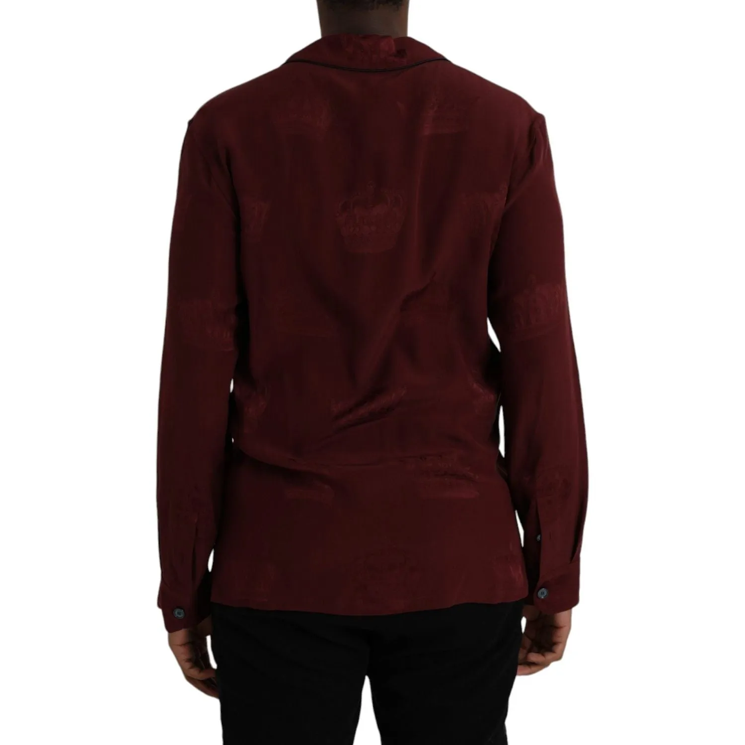 Dolce & Gabbana Maroon Crown Jacquard Silk Long Sleeve Shirt