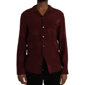 Dolce & Gabbana Maroon Crown Jacquard Silk Long Sleeve Shirt