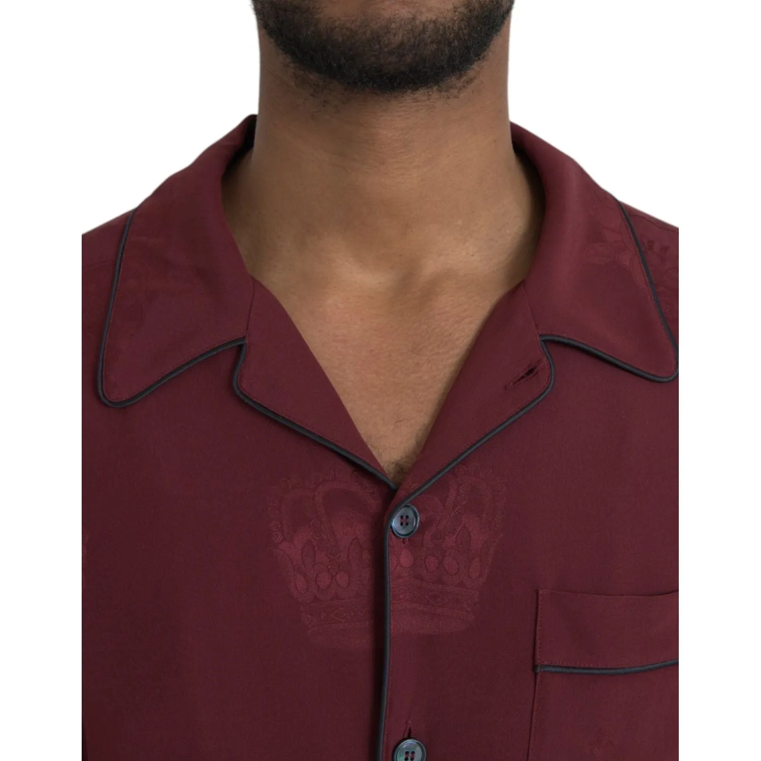 Dolce & Gabbana Maroon Crown Jacquard Silk Long Sleeve Shirt