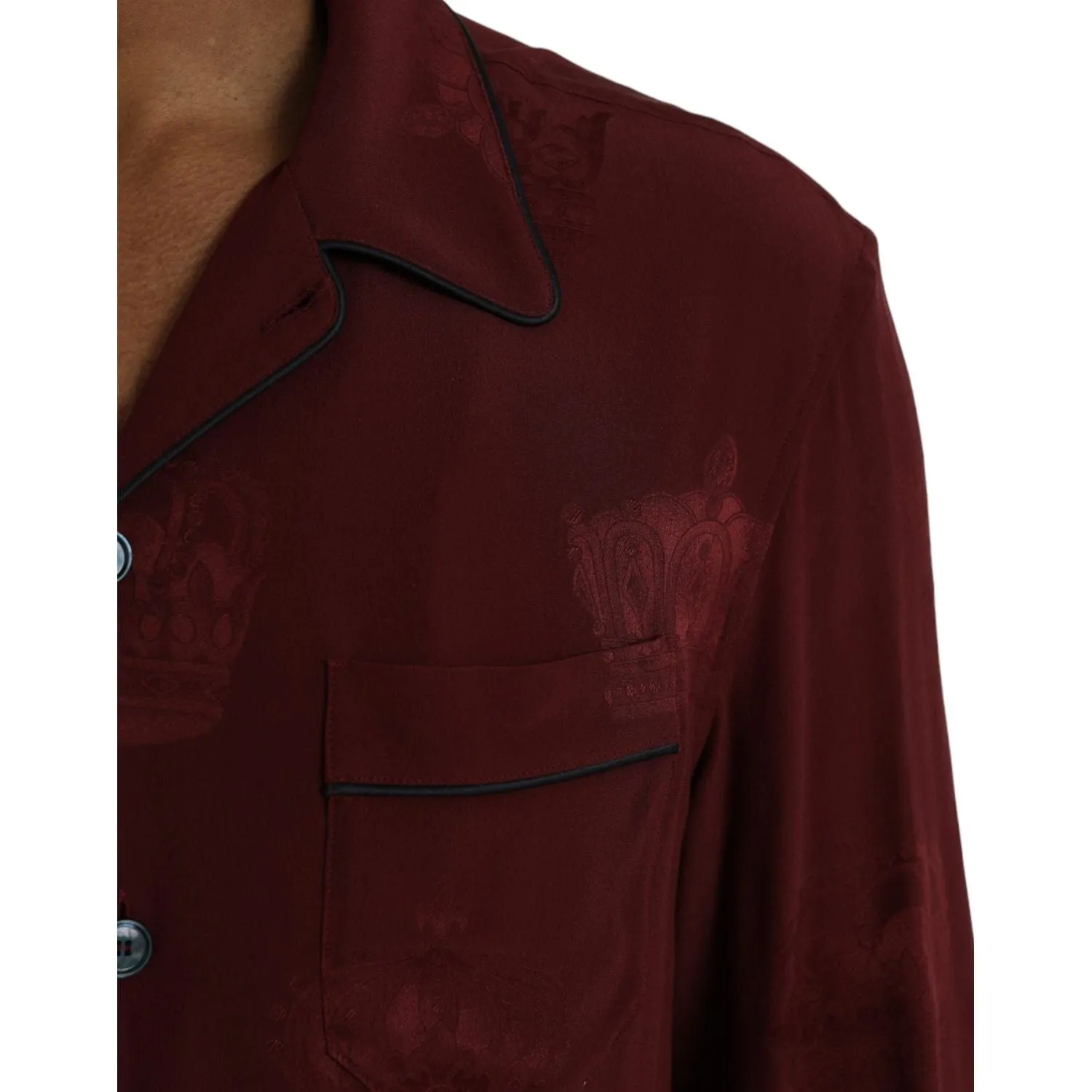 Dolce & Gabbana Maroon Crown Jacquard Silk Long Sleeve Shirt