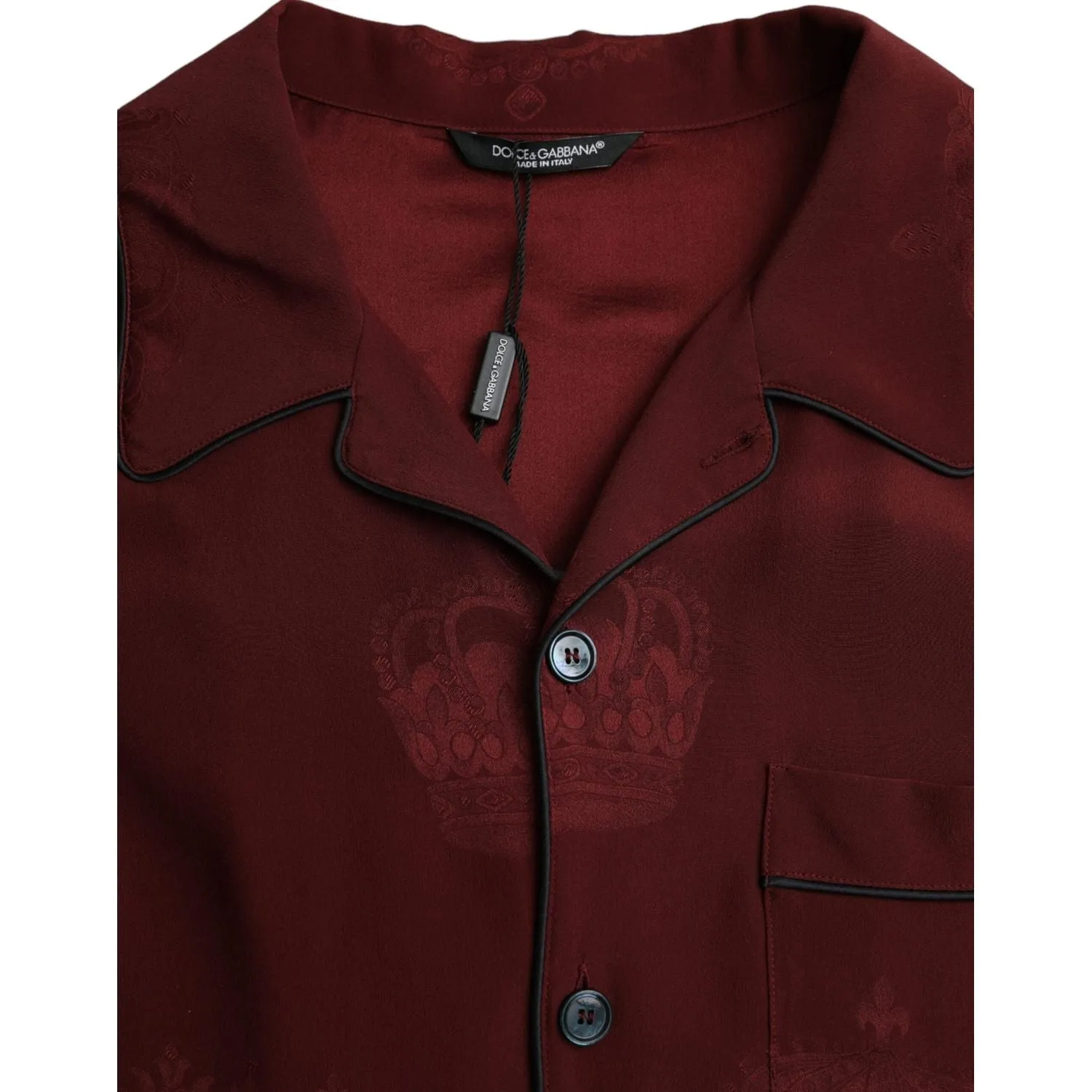 Dolce & Gabbana Maroon Crown Jacquard Silk Long Sleeve Shirt