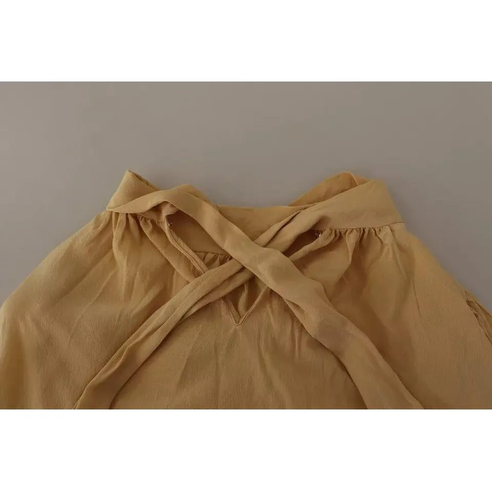 Dolce & Gabbana Mustard Ascot Collar Shirt Silk Blouse Top