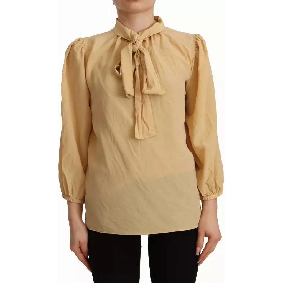 Dolce & Gabbana Mustard Ascot Collar Shirt Silk Blouse Top