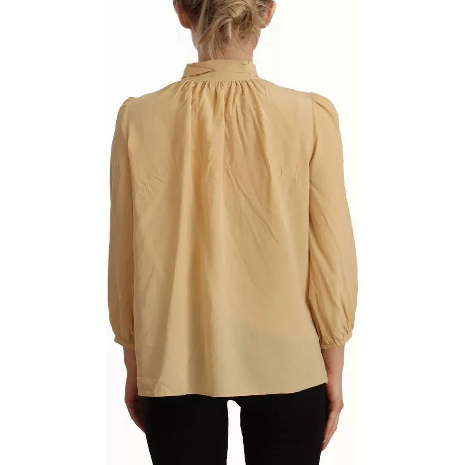 Dolce & Gabbana Mustard Ascot Collar Shirt Silk Blouse Top