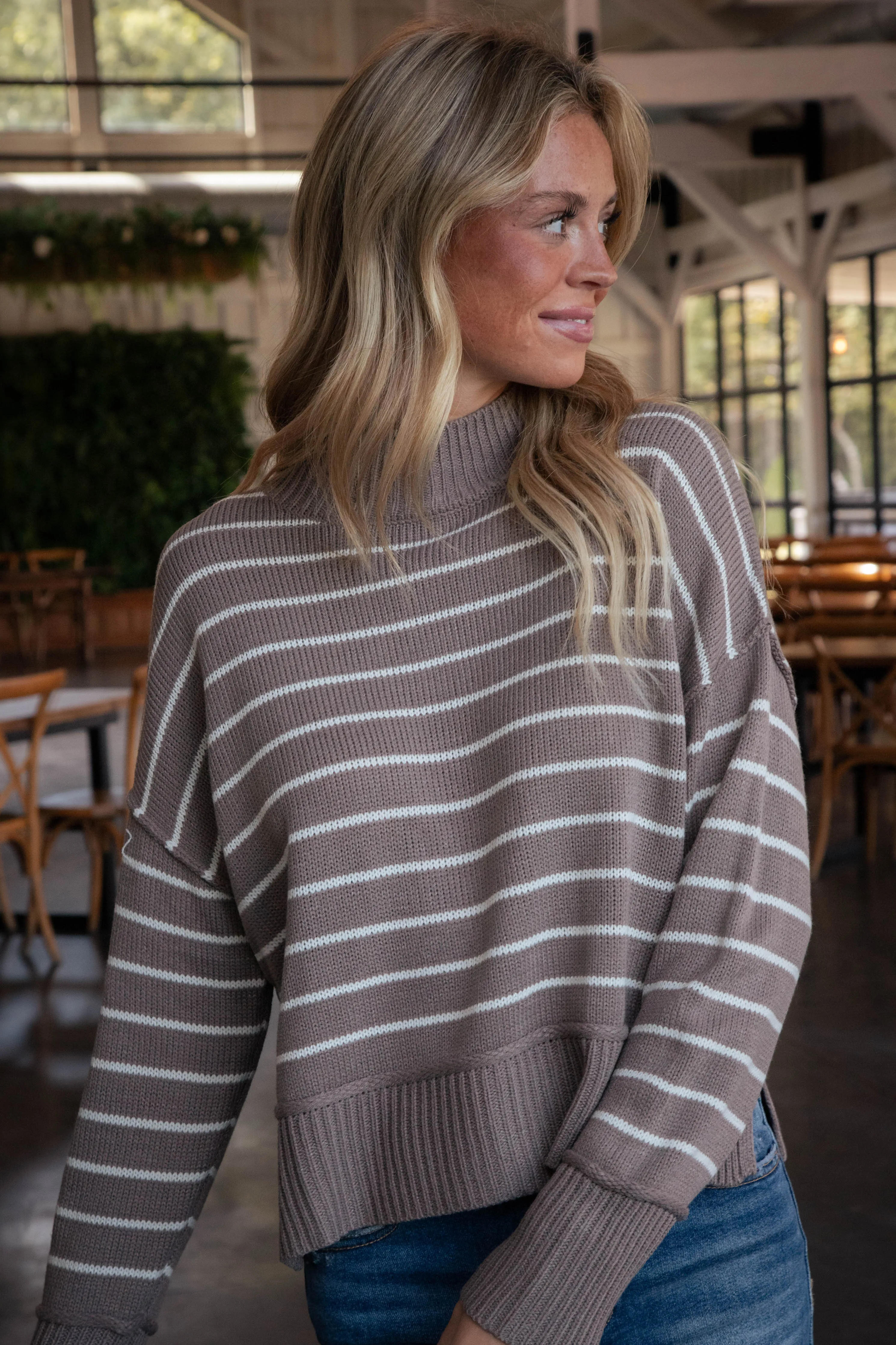 Elora Striped Sweater, Mocha