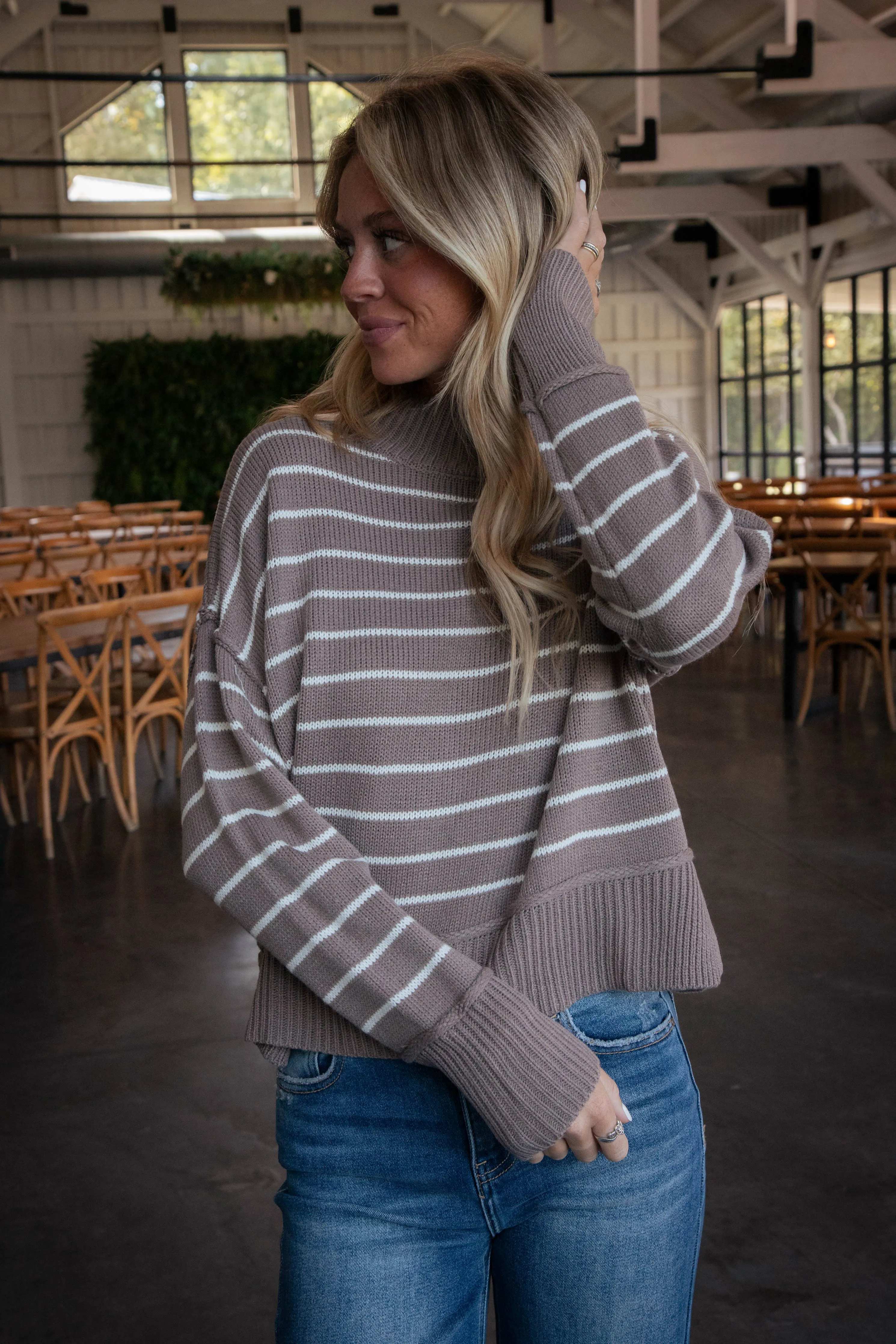 Elora Striped Sweater, Mocha