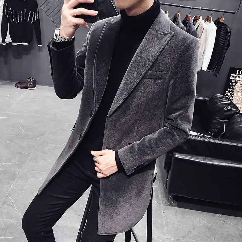 England Style Wool Blend Single Breasted Design Men Outer Coat