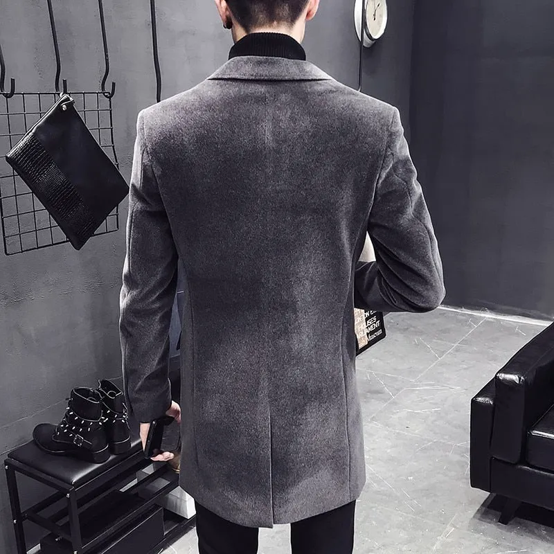 England Style Wool Blend Single Breasted Design Men Outer Coat