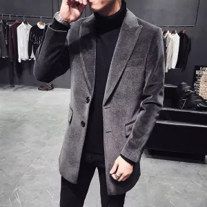 England Style Wool Blend Single Breasted Design Men Outer Coat