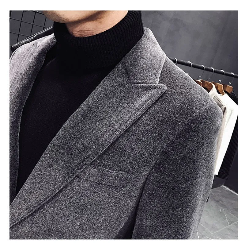 England Style Wool Blend Single Breasted Design Men Outer Coat