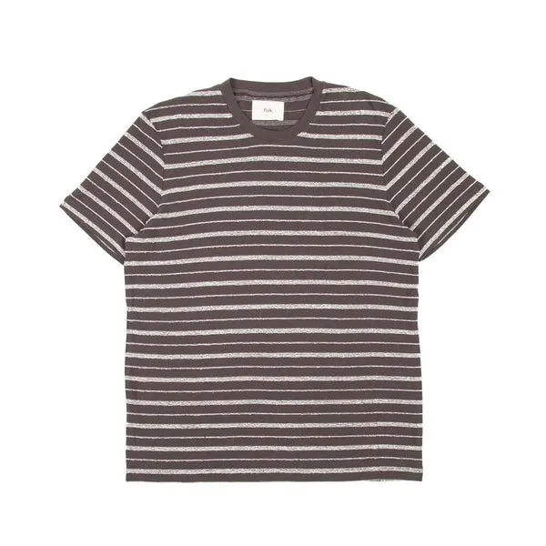 Folk Textured Stripe T-Shirt Charcoal Ecru