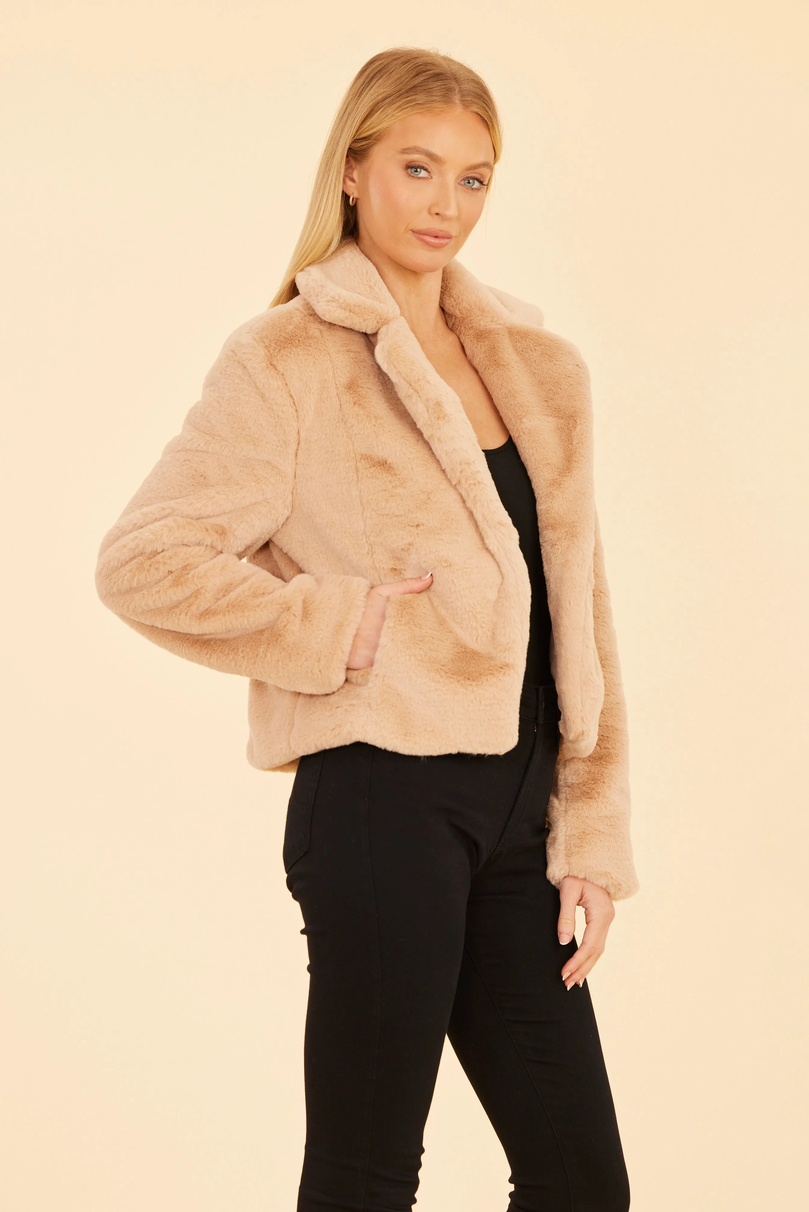 FW'24 Plush Faux Fur Notch Collar Jacket