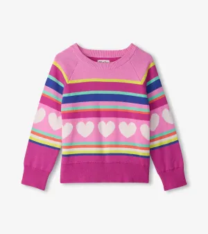 Girls Striped/Heart Sweater