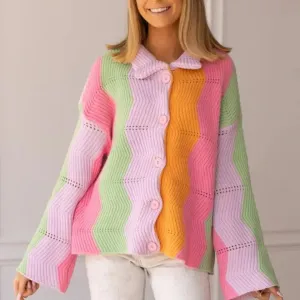 Grace Emma Boho Bliss Rainbow Chevron Pattern Cardigan in Multi