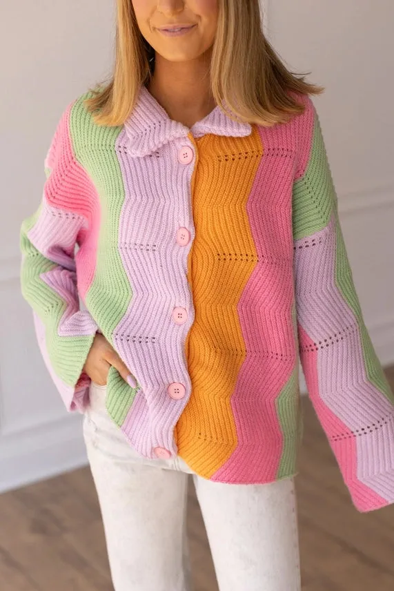 Grace Emma Boho Bliss Rainbow Chevron Pattern Cardigan in Multi