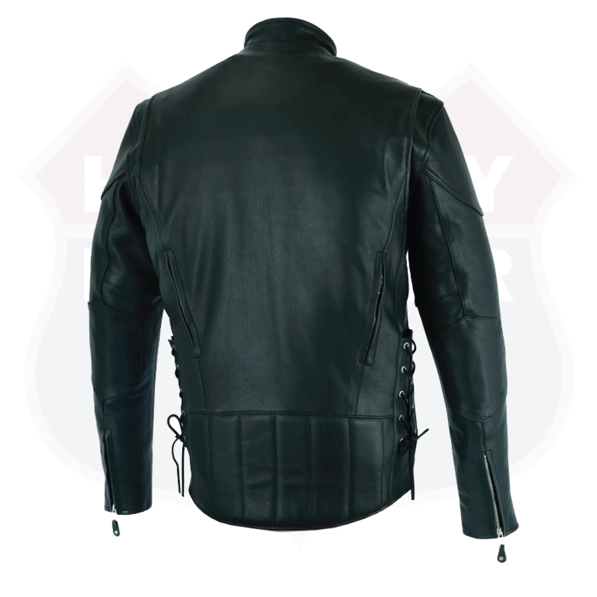 HL10206Tall TALL black vented racer leather motorcycle jacket- (longer sleeve & back length)