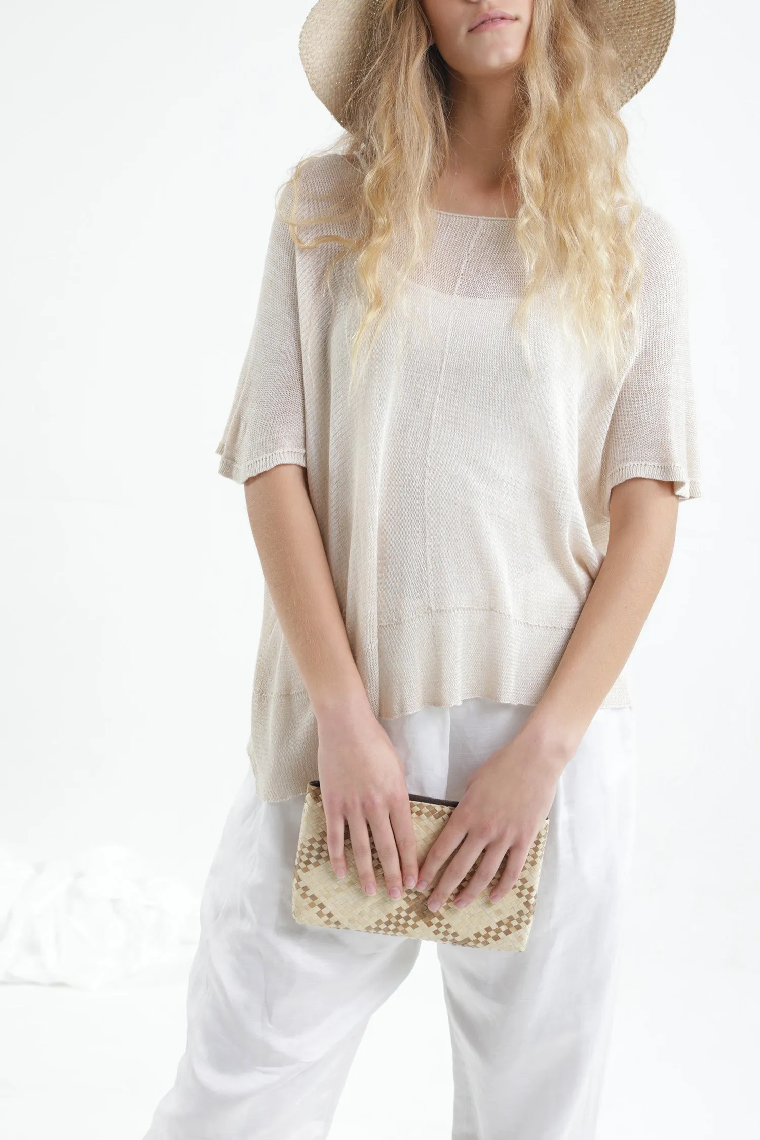 Ivory Boat neck loose knit T- shirt