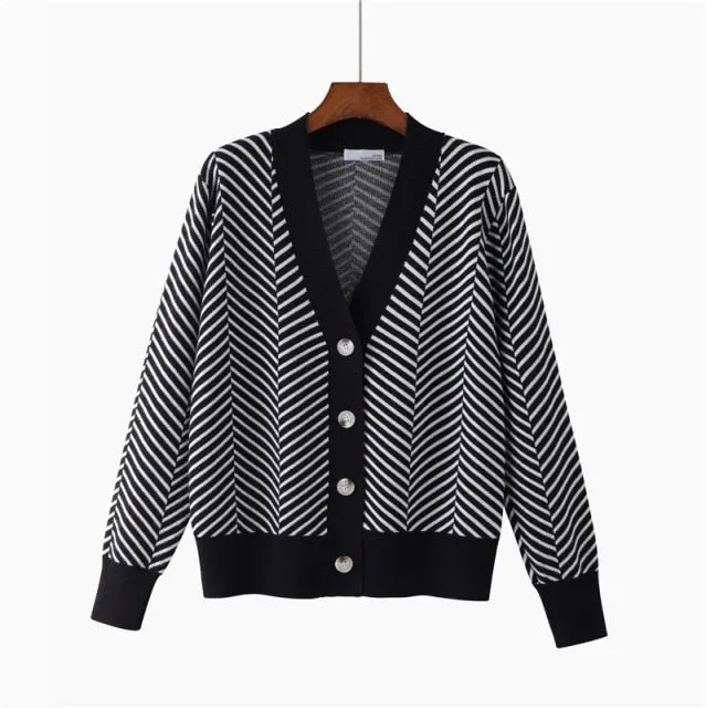 'Jacky' Chevron V-Neck Cardigan