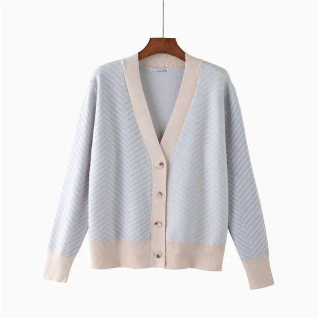 'Jacky' Chevron V-Neck Cardigan