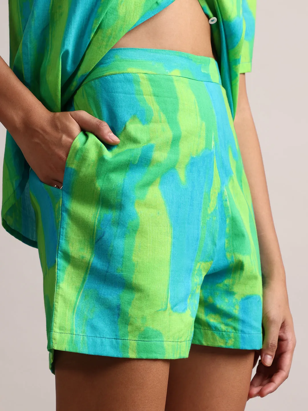 Lime Cotton Abstract Shirt Style Co-Ord Set