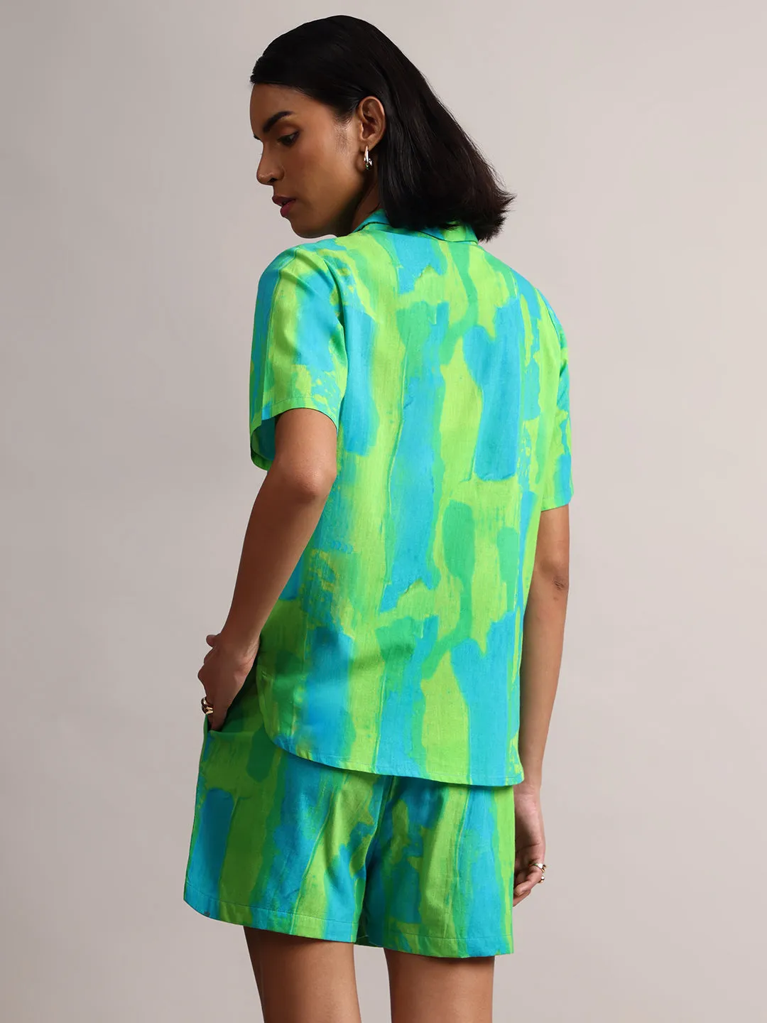 Lime Cotton Abstract Shirt Style Co-Ord Set