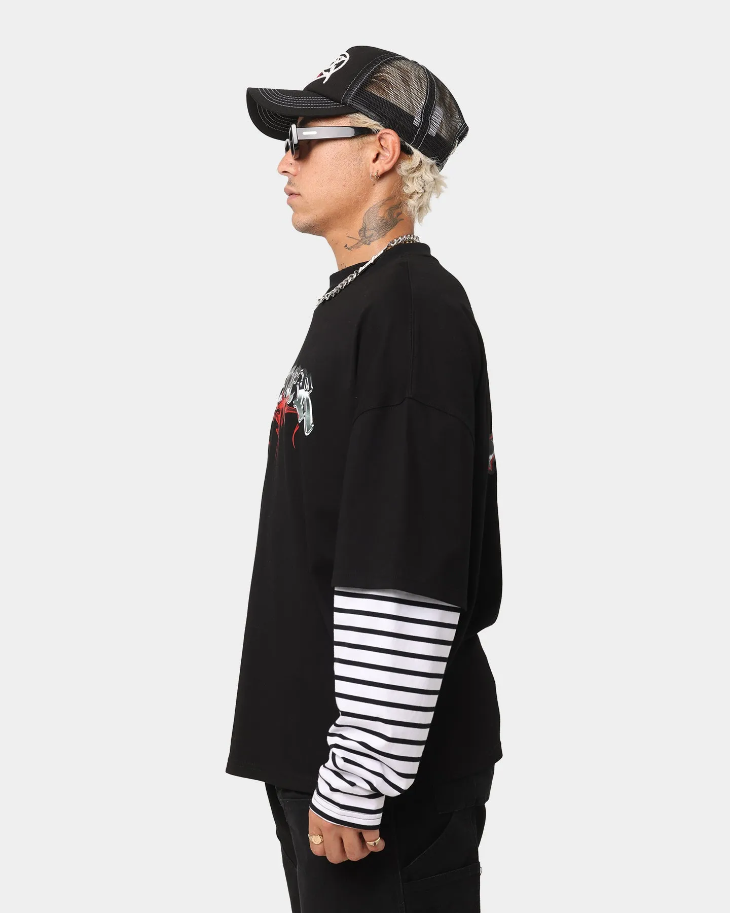 Loiter Nation Layered Long Sleeve T-Shirt Black/White