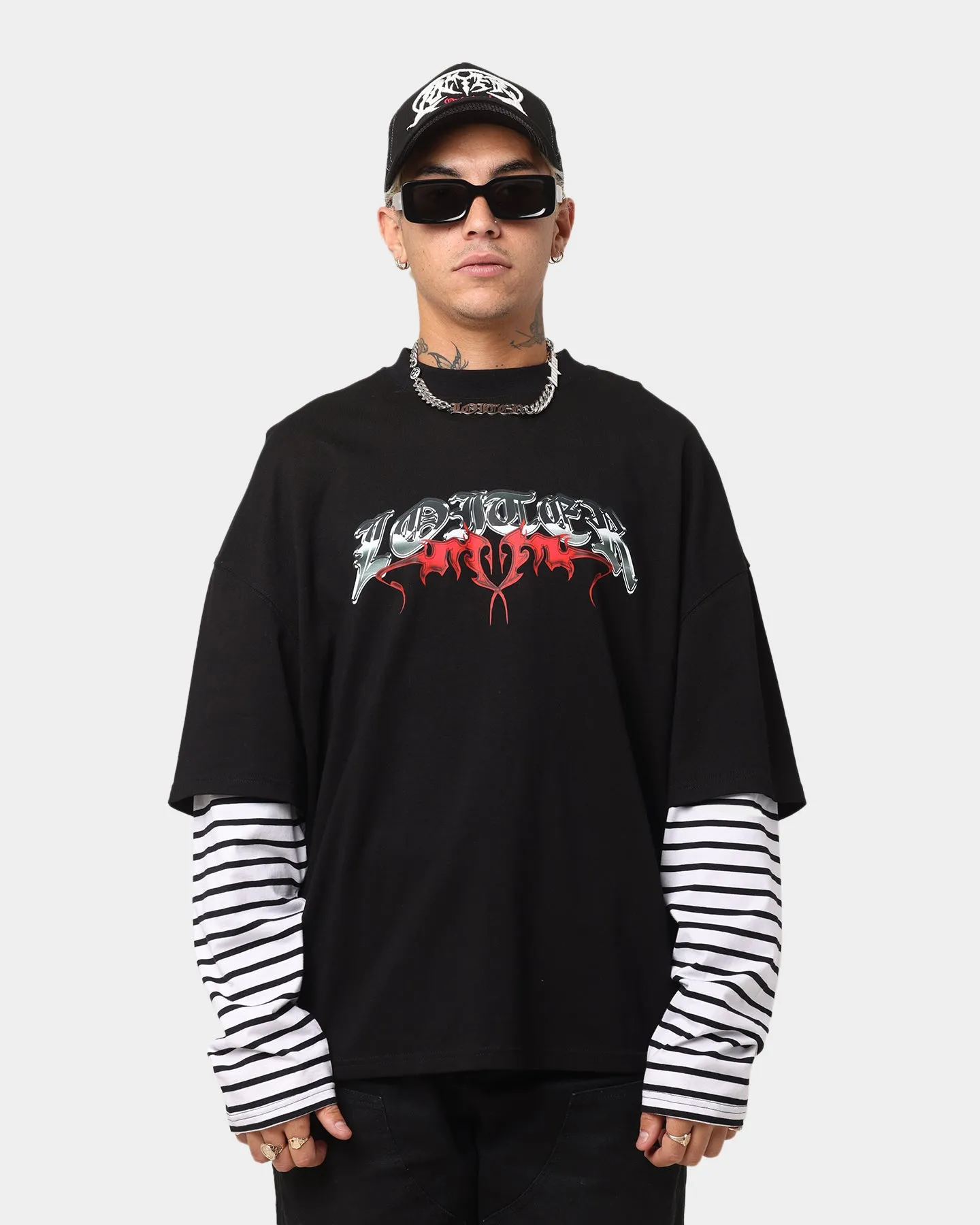 Loiter Nation Layered Long Sleeve T-Shirt Black/White