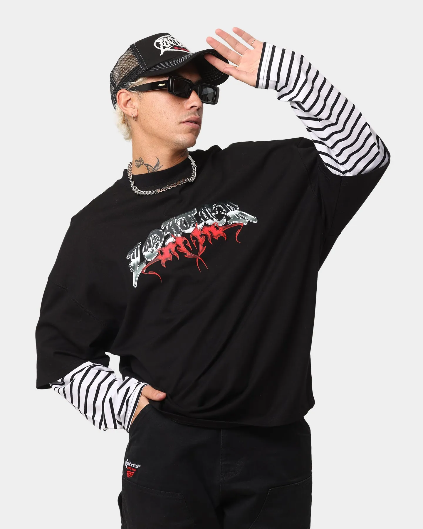 Loiter Nation Layered Long Sleeve T-Shirt Black/White