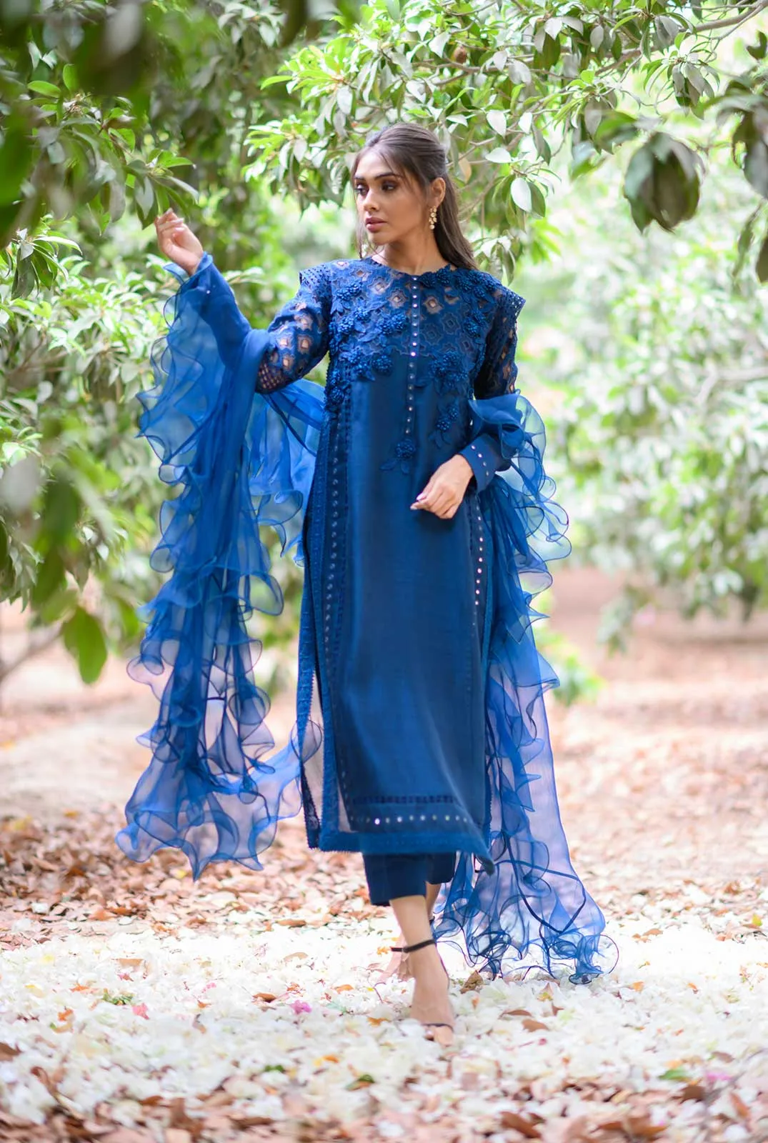 Luxury Pret- Self Embroidered Long Shirt With Statement Dupatta