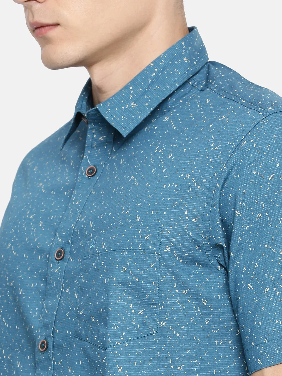 MEN'S BLUE ABSTRACT PRINT SLIM FIT SHIRT