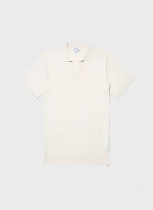 Men's Fine Rib Silk Cotton Polo Shirt in Ecru