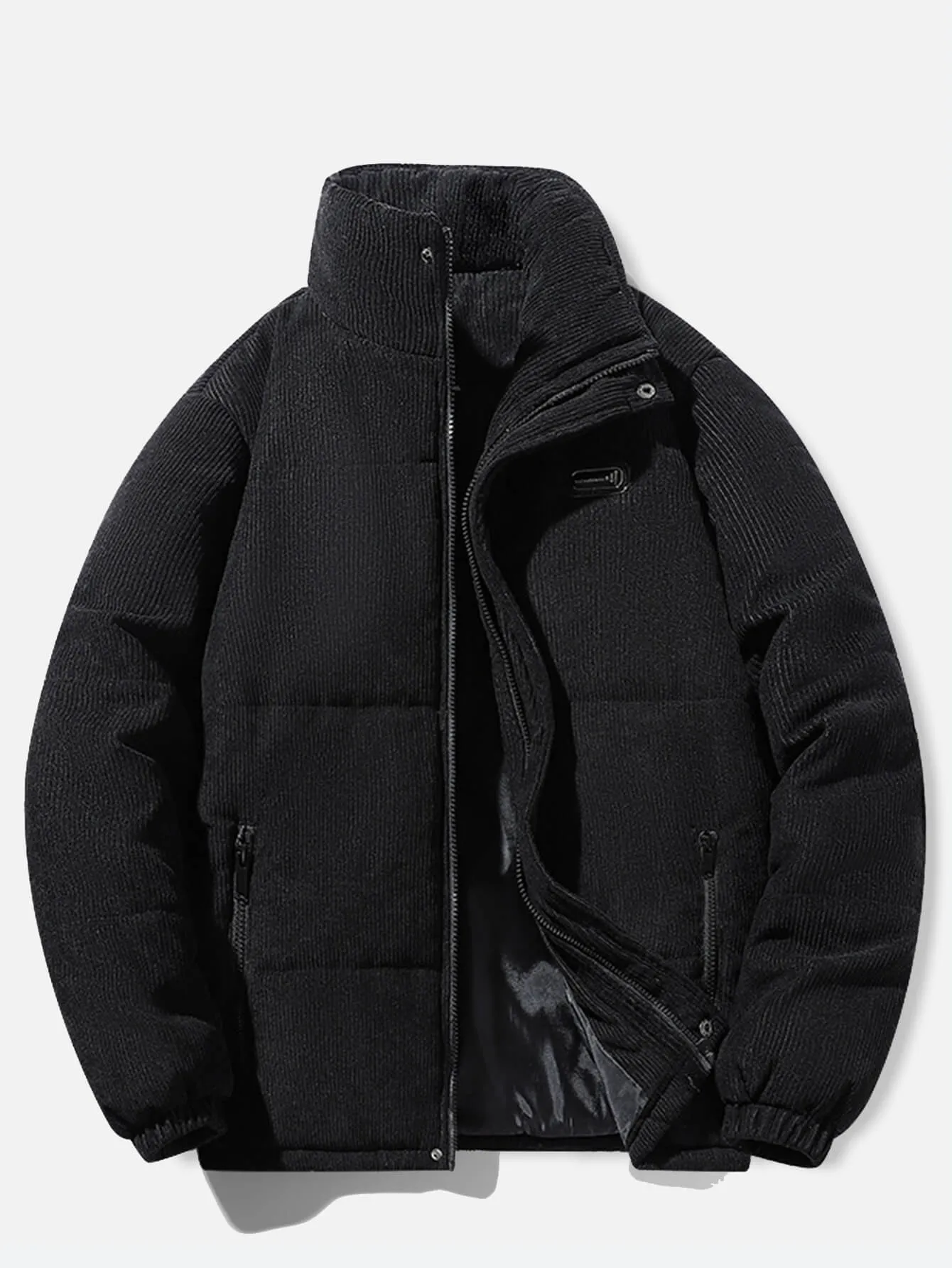 Men's Winter Thickened Black Corduroy Puffer Padded