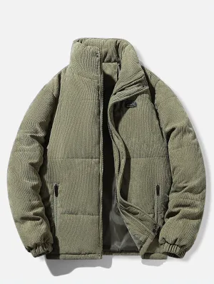 Men's Winter Thickened Green Corduroy Puffer Padded