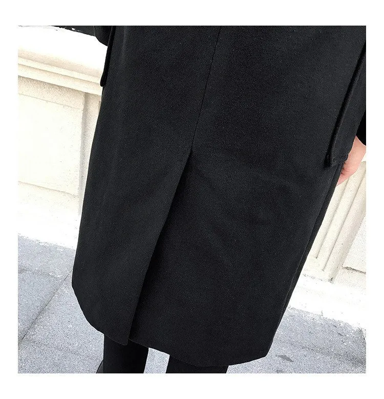 Minimal Elegant One Button Style Men Long Coat with Two Side Pockets Detail