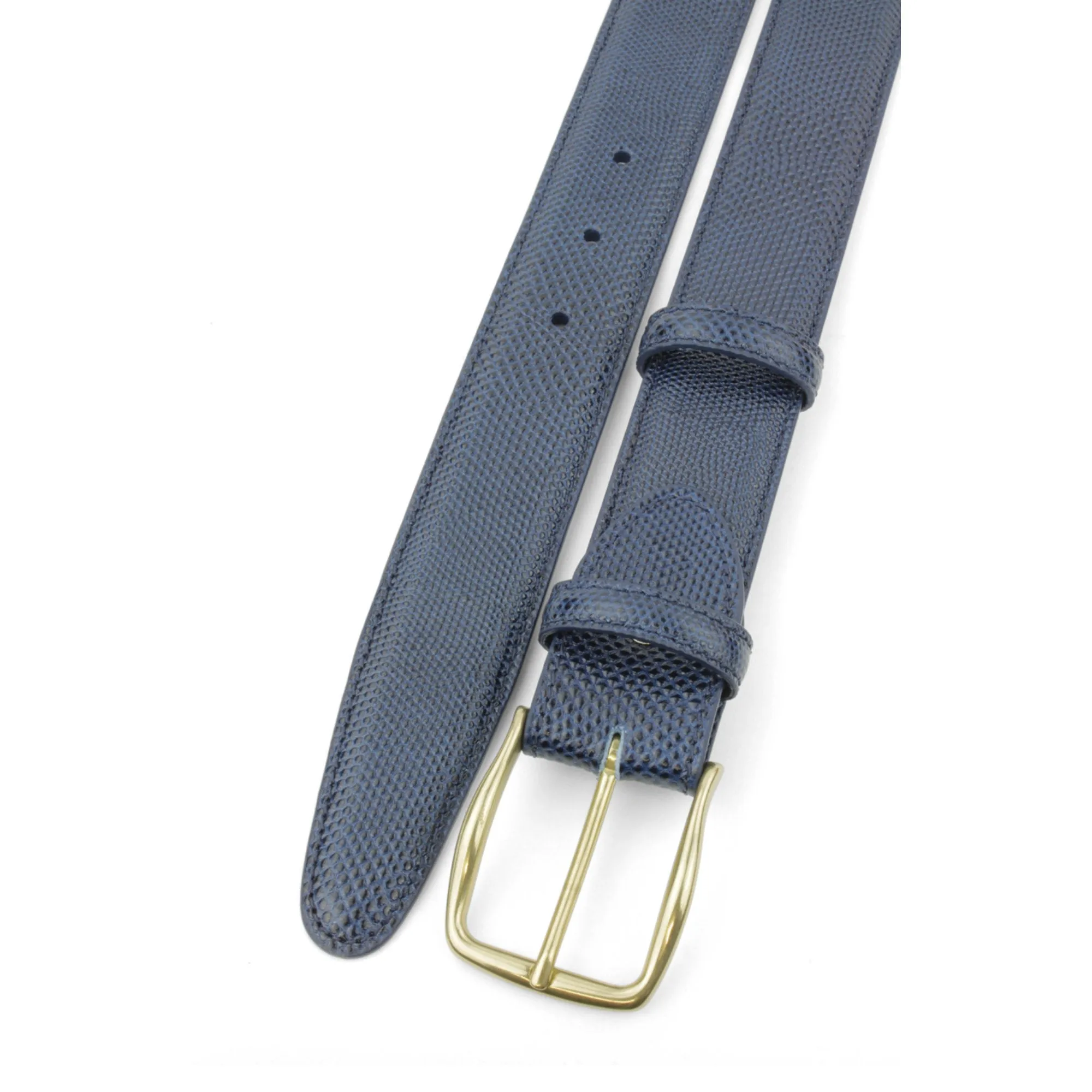 Navy Blue Tone Carung Texture Satin Gold Prong Belt