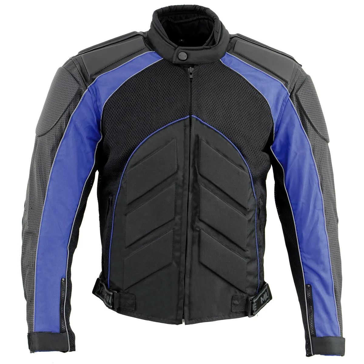 NexGen SH2153 Men's Black and Blue Armored Moto Textile and Leather Combo Jacket