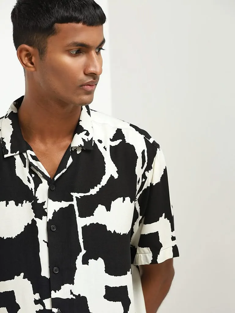 Nuon Black Monochrome Abstract-Print Relaxed Fit Shirt