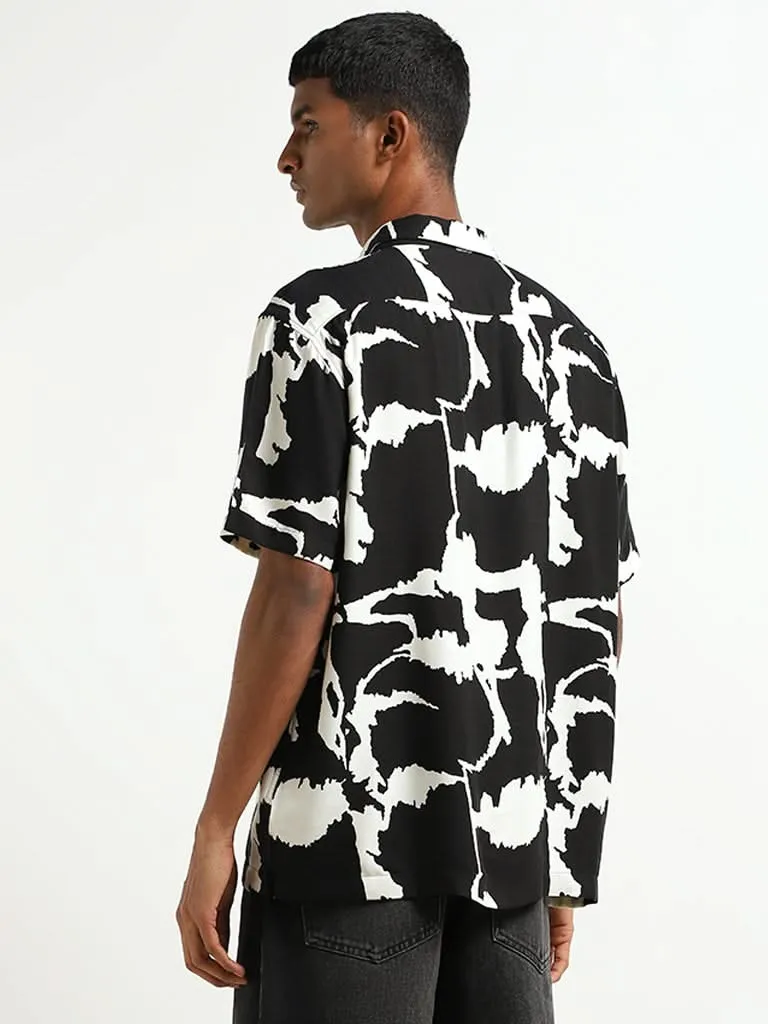 Nuon Black Monochrome Abstract-Print Relaxed Fit Shirt