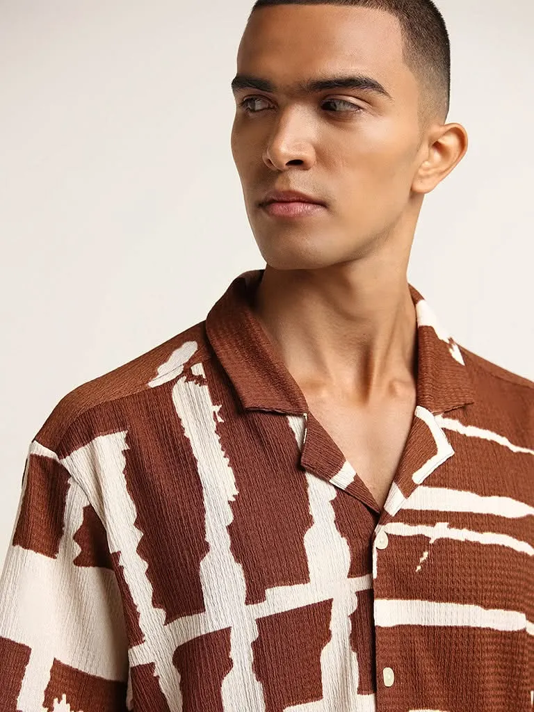 Nuon Brown Abstract Print Relaxed Fit Shirt