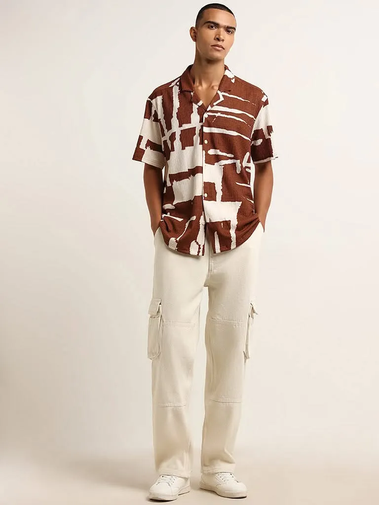 Nuon Brown Abstract Print Relaxed Fit Shirt