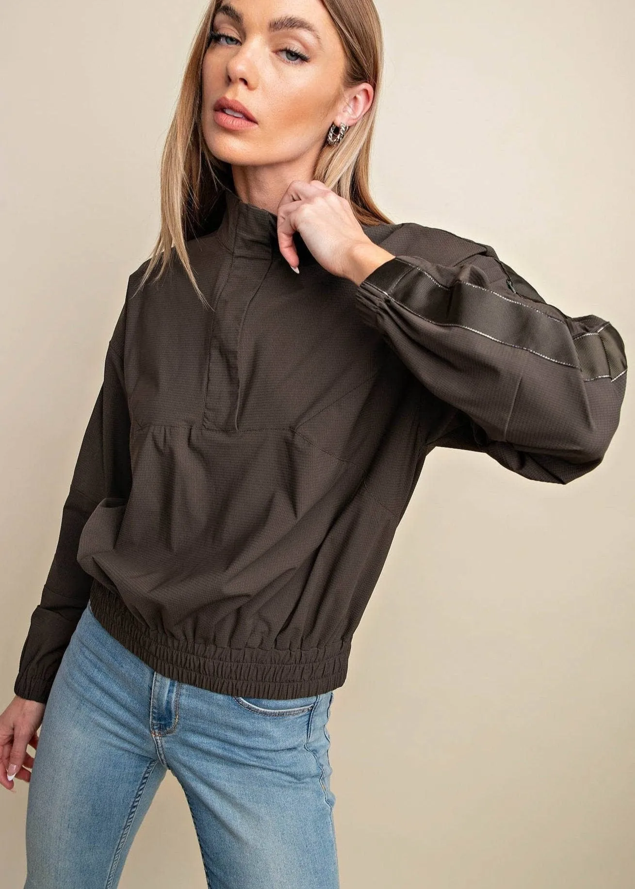 Olive Soft Texture Elastic Waist Jacket