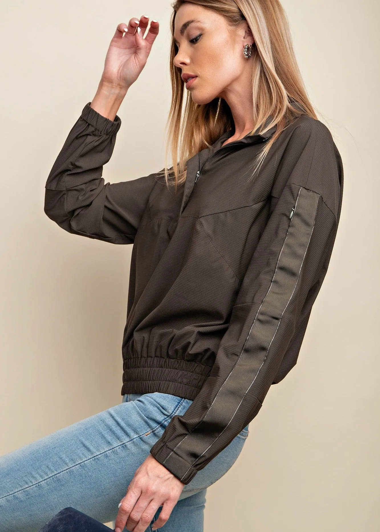 Olive Soft Texture Elastic Waist Jacket