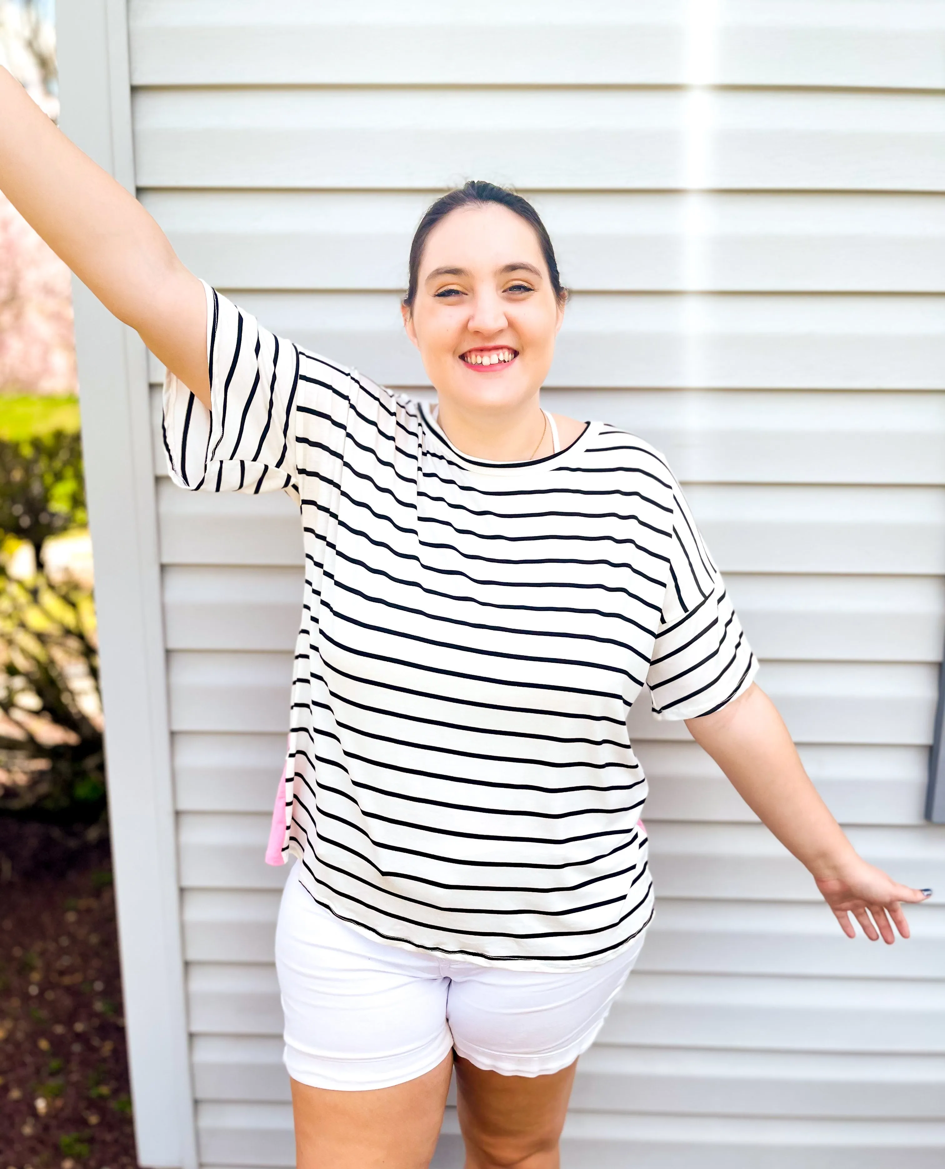 Pop Of Pink Striped Flutter Sleeve  Open-Back Top