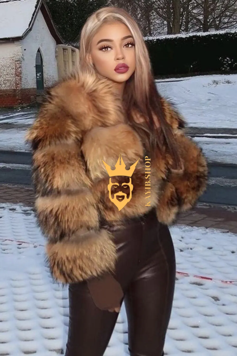 Raccoon Fur Short Coat - Stay Stylish and Warm with Oversized Sleeves - 100% Real Fur Luxury